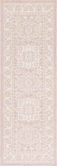 Rugs.com Outdoor Aztec Collection Rug – 6 Ft Runner Pink Flatweave Rug Perfect for Hallways, Entryways