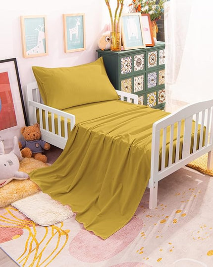 NTBAY Toddler Bedding Set - 4 Piece Soft and Breathable Crib Bedding Set for Boys and Girls, Includes Quilted Comforter, Fitted Sheet, Flat Top Sheet and Envelope Pillowcase, Yellow