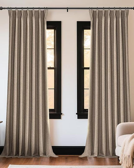 Joydeco Thick Linen Pinch Pleated Curtains 90 Inch Long 2 Panel Set for Living Room, Double-Faced Curtain for Bedroom, Back Tab Blackout Drapes with Adjustable Hooks (40”W x90”L, Thick Linen)