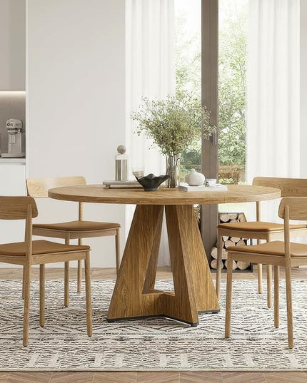 Farini 47" Round Dining Table for 4-6,Modern Kitchen Room Table with Wood Top & Sturdy Metal Base,Large Round Dinner Table for Dining Room,Walnut