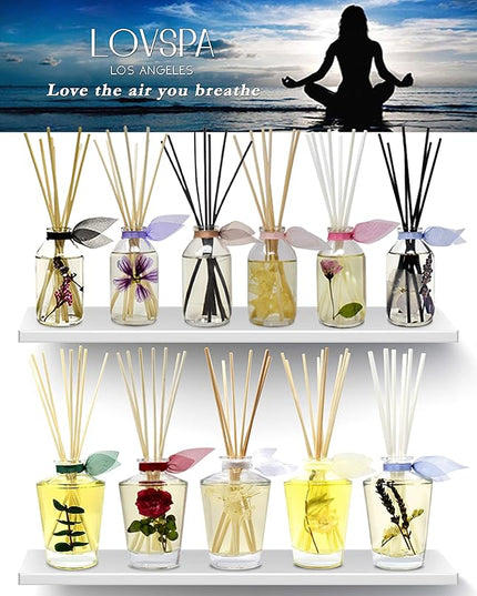 LOVSPA Reed Diffuser Set, Sage & Lemongrass Scented Oil Diffuser with Sticks, Home Fragrance Accessories for Bathroom Shelf Decor, Aroma Diffusers for Home or Office Desk, USA Made