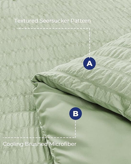 HYMOKEGE Light Green Full Size Comforter Sets Seersucker 7 Pieces, All Season Luxury Bed in a Bag for Bedroom, Bedding Set with Comforters, Sheets, Pillowcases & Shams