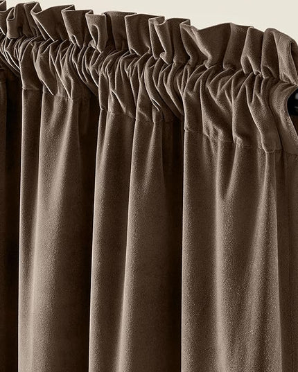 Lazzzy Velvet Blackout Curtains Thermal Insulated Room Window Drapes Super Soft Luxury Curtains for Living Room Bedroom Rod Pocket 2 Panels, Truffle, 52" W x 90" L