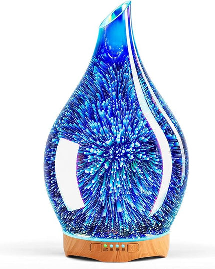 Porseme Essential Oil Diffuser 280ml Aromatherapy Ultrasonic Oil Diffusers 3D Glass Cool Mist Humidifier, Air Refresh Auto Shut-Off, Timer Setting, BPA Free for Home Hotel Yoga Leisure SPA Gift