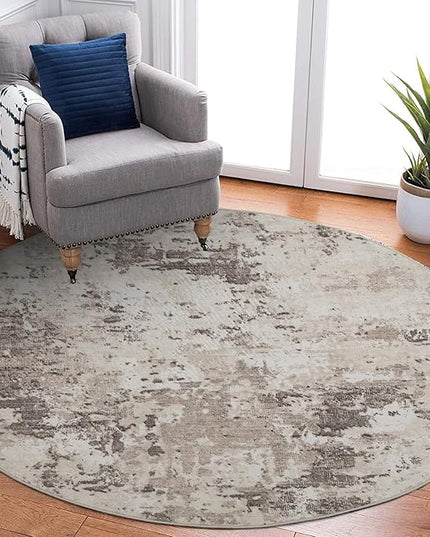 Modern Abstract 6x6 Round Area Rug Non Slip Non Shedding Rug Low Pile Stain Resistant for Bedroom Living Room Office Dining Room,Brown Grey