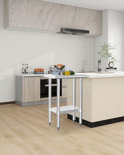 HARDURA Stainless Steel Work Table Commercial 18×24 Inches Kitchen Prep Table and Heavy Duty Commercial Workbench NSF 430 with Undershelf and Galvanized Legs