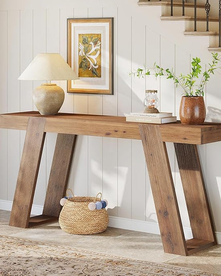 Solid Wood Console Table, 63" Narrow Sofa Table Behind Couch, Rustic Skinny Entryway Table for Hallway, Entrance, Foyer, Living Room, Brown