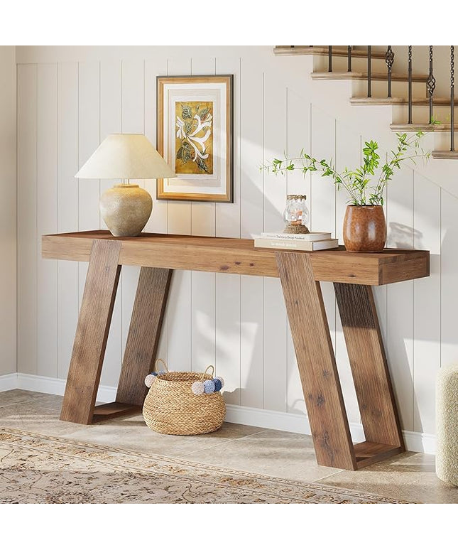 Solid Wood Console Table, 63" Narrow Sofa Table Behind Couch, Rustic Skinny Entryway Table for Hallway, Entrance, Foyer, Living Room, Brown