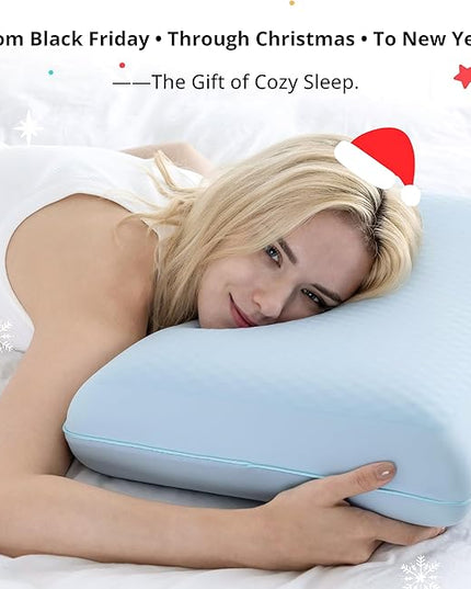 EGOHOME Cooling Gel Memory Foam Pillow - Reversible Cooling Cover, Neck Support for Side, Back and Stomach Sleepers, Removable & Machine Washable, All-Season Comfort, Standard Size, Blue