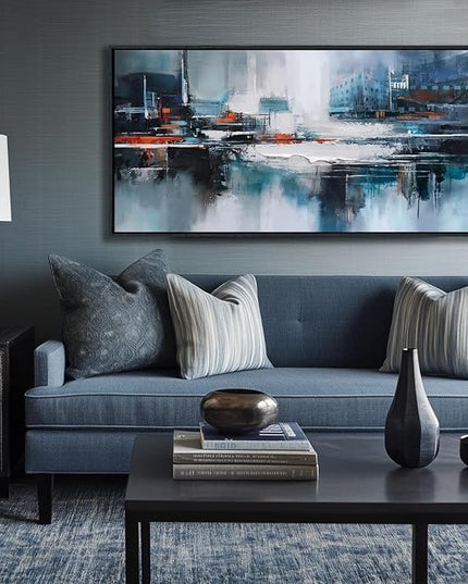 Abstract Wall Art for Living Room - Modern Blue Wall Decor, Large Canvas Artwork, Framed Wall Art Bedroom Pictures, Navy Decor for Above Bed, Contemporary Home Decor 20×40IN
