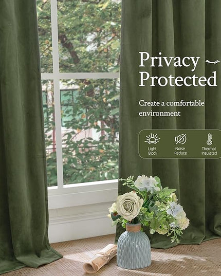 LAMIT Sage Green Velvet Curtains 96 Inches Long for Living Room, Luxury Thermal Insulated Room Darkeing Panels Back Tab and Rod Pocket Privacy Protected Drapes for Bedroom, 2 Panels, 52 x 96 Inch