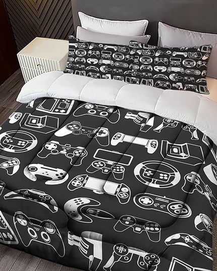 Sunnycitron Gamer Bedding Sets for Boys Teens Gaming Comforter Set Game Controller Bed Room Decor Queen Size,1 Comforter 2 Pillowcases
