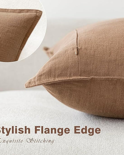 Foindtower Pack of 2, Decorative Linen Soild Throw Pillow Covers Soft Accent Cushion Case Boho Farmhouse Pillowcase for Chair Couch Sofa Bedroom Living Room Home Decor 24 x 24 Inch Light Khaki Brown