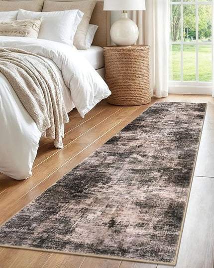 IOHOUZE Abstract Runner Rug 2x8 Ft Washable Runners for Hallways, Non Slip Kitchen Runner Printed Faux Wool Entryway Runner Indoor, Modern Abstract Floor Carpet for Hall Kitchen Bedroom, Brown/Rust