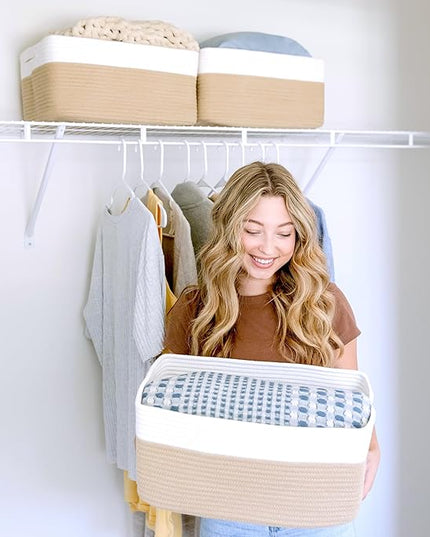 NaturalCozy Storage Baskets 16.8”x13”x7.6” Cotton Rope Woven Baskets for Organizing 3-Pack | Toy Storage Bins | Basket for Shelves, Laundry, Blanket, Clothes, Closet, Kitchen, Bathroom, Gifts