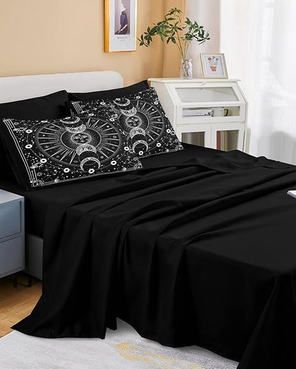Bedbay Sun and Moon Comforter Set King Size Boho Hippie Bedding Trippy Cosmos Celestial Decor Soft Cozy Galaxy Bed Set 8 Pcs King Bed in a Bag Black and White Galaxy Comforter Set(White,King)