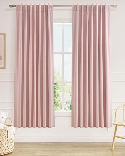 Guken 100% Blackout Linen Curtains 72 Inch 2 Panels Set for Girl's Bedroom, Living Room, Nursery, Back Tab Thermal Insulated Black Out Drapes Room Darkening, Pink