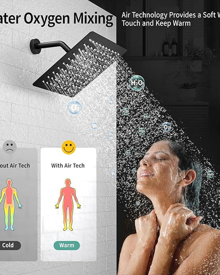 SR SUN RISE Shower Faucet - 8 Inch Shower System with Rain Shower Head and Handheld Spray - Shower Faucet Trim Repair Kits with Diverter Valve - All Metal Shower Set - Matte Black