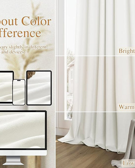 Guken 100% Blackout Linen Curtains 42 Inch Wide by 96 Inch 2 Panels Set for Living Room Bedroom Back Tab Thermal Insulated Black Out Linen Drapes Room Darkening Window Curtains, Ivory