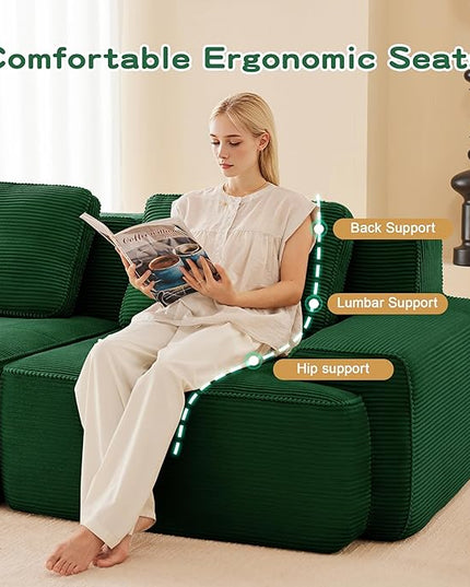 Hommoo Oversized Modular Sectional Sofa, 7 Seat Sleeper Sofa Bed, Comfy Corduroy Couch with Deep Seat, 153”Convertible Boneless Couch with Ottoman for Living Room No Assembly Required Green
