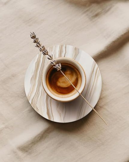VEYRO Coasters Set of 4 for Drinks – Absorbent Ceramic Stone Drink Coasters with Cork Backing for Coffee Table & Desk, Modern Marble Look Cup Coaster Set, Housewarming Gift for New Home