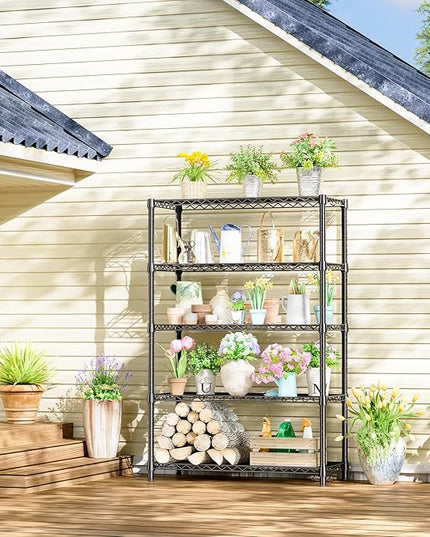 IZEUK 5-Tier Heavy Duty Metal Storage Shelving Unit (Black, 17.7" D x 47.2" W x 72.3" H, 1750 lbs Capacity), Adjustable Steel Wire Rack Shelf Organizer for Garage, Kitchen, Basement, Laundry, Office