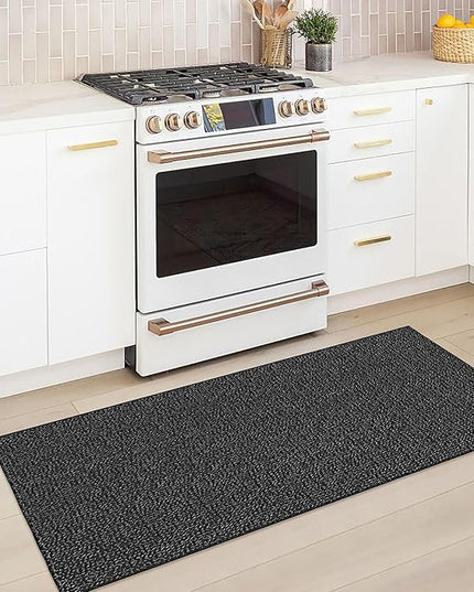KOZYFLY Runners for Hallways 2x5 ft Washable Kitchen Runner Non Slip Rubber Backed Hall Runners Cotton Entryway Runner Rugs Floor Carpet for Indoor Backdoor Bedroom Kitchen, Black/Dark Grey