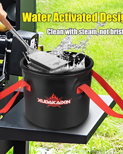 Grill Brush Collapsible Water Bucket for Grill Cleaning, Camping, and Outdoor Activities (Only Water Bucket No Grill Brush)-Black