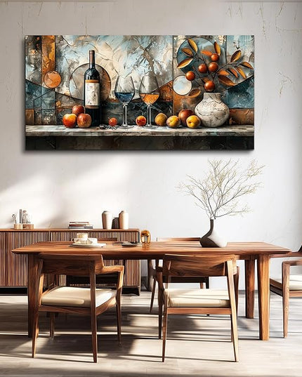 XIGUANGART Canvas Wall Decor For Kitchen Wall Art For Dining Room Decorations Wine Glass Painting Still Life Vintage Abstract Picture Artwork Pub Living Room Wall Mural Posters Home Decor 20"x40"