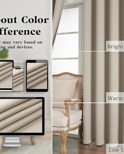 Simplebrand Stone Extra Long 10ft Curtains for Patio 120 Inches Long 2 Panels Set, Room Darkening Light Blocking Solid Thermal Insulated Energy Saving Grommet Noise Reducing Curtains, 50 Wx120 L