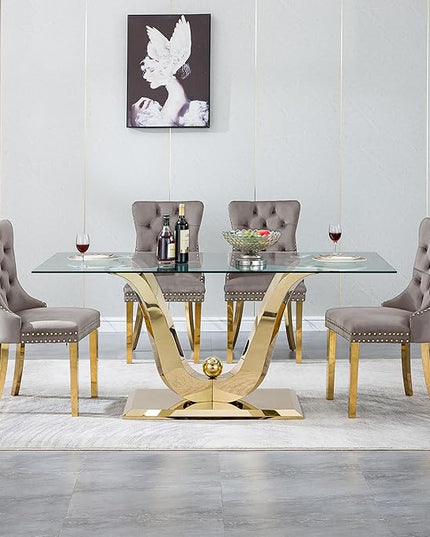 HomVent 70'' Glass Dining Table Set for 4, Modern Rectangle Glass Kitchen Table Set for 4, Kitchen Table and Chairs Set for 4 for Living Room,Kitchen