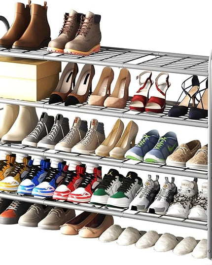 LINZINAR Shoe Rack 4 Tier Storage Organizer for Closet Entryway Metal Grey