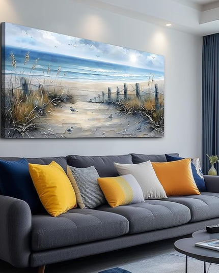 FUHAIHUA Canvas Decorations For Living Room Large Wall Art For Office Modern Bedroom Wall Decor Beach Wall Painting Blue Ocean Sea Wave Pictures Artwork Aesthetics Posters Home Decor 24X48 In
