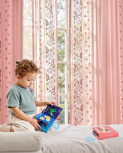 jinchan Winslow Sheer Curtains 63 Inch Length for Dorm Bedroom Bordered Floral Pattern Decorations Short Curtains Light Filtering Window Treatments, 50W x 63L, 2 Panels