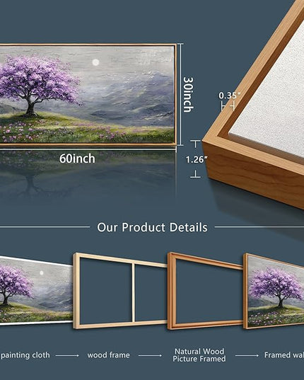 FUHAIHUA Wood Framed Canvas Wall Art For Living Room Large Wall Decor For Office Bedroom Decorations Purple Tree Pictures Farmhouse Painting Artwork Room Wall Mural Aesthetic Home Decor 30x60 In