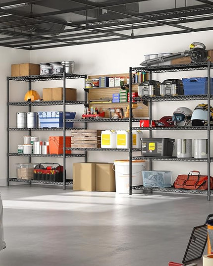 5 Tier Storage Shelves 71"H Wire Shelving Adjustable Metal Shelving,1000LBS Pantry Shelves Sturdy Steel Wire Shelf for Kitchen School Pantry Garage Warehouse ,71"H X35.5"W X13.8"D, Black,2P