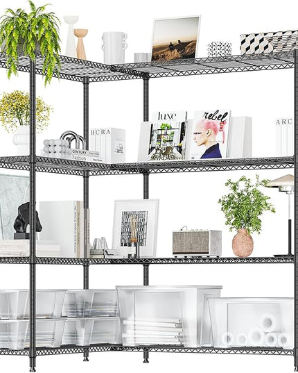 IZEUK Linked Storage Racks, DIY Adjustable Heavy Duty Metal Shelving Unit for Corner, Ideal for Kitchen, Garage, Warehouse, and Garden (Black, 4 Tiers, 15.7" D x 33.5" W x 59.5" H, 1147 lbs Capacity)