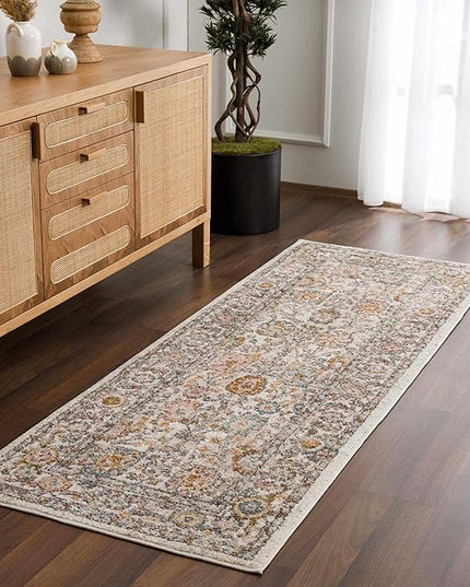 BoutiqueRugs Herstmonceux Boho Vintage Colorful Large Area Rug - Farmhouse Traditional Floral Coral Carpet for Living Room - Cream, Green, Sage, Red, Taupe, Coral - 7'10" x 10'2" (8x10)