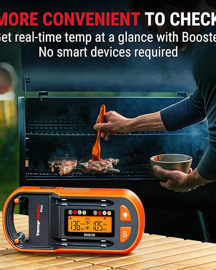 ThermoPro TempSpike Plus 600ft Wireless Meat Thermometer with 2 Color-Coded Probes, Bluetooth Meat Thermometer Wireless with LCD-Enhanced Booster for Food Cooking Grill Smoker