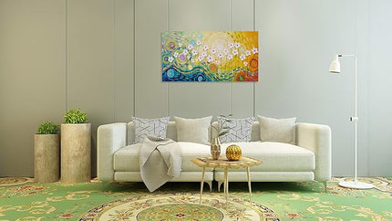 Yihui Arts Hand-Painted Textured Floral Wall Art, Vibrant Abstract Flower Canvas Painting with Thick Textures, Modern Boho Decor for Living Room Bedroom, Colorful Blooming Daisy Artwork