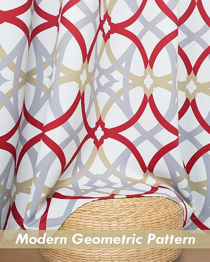 DriftAway Alexander 80% Blackout Curtains for Living Room 250GSM Pattern Match Thermal Insulated Room Darkening Geo Moroccan Mid Century Grommet Bedroom Drapes 2 Panels 52 Inch by 102 Inch Red Gray