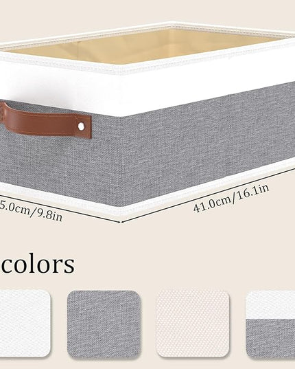 OUTBROS Storage Bins, Foldable Storage Baskets for Organizing, Fabric Storage Boxes With Handles,For bedrooms, living rooms, Shelves, Gray/White, 16.1x6.5x9.8 inch, 3-Pack