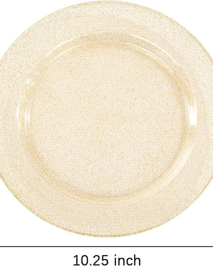 bUCLA 100PCS Gold Glitter Plastic Plates - 10.25inch Premium Plastic Glitter Disposable Dinner Plates - Ideal for Party & Thanksgiving