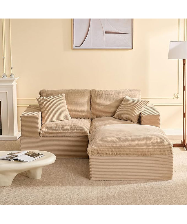 74.8” Cloud Couch, Modular Loveseat Sofa, Convertible Sofas Bed, Deep Seat Sofa, Cozy Sofa for Living Room, Office and Bedroom, L Shaped Cozy Sofa Furniture Set, Corduroy, Camel