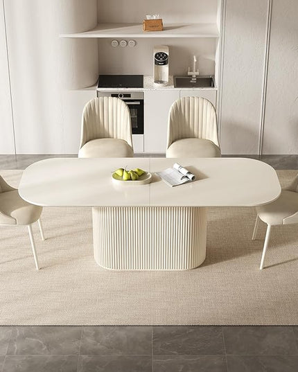Guyii 86.61" Oval Dining Table Set with 4 Chairs, Modern Kitchen Table Set, Indoor Rectangular Dining Room Table for Kitchen, Living Room, Cream White