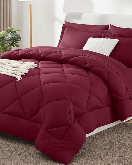 CozyLux King Size Comforter Set Burgundy - 7 Pieces Bed in a Bag King, Luxury Soft Bed Set for All Seasons, Bedding Set with Down Alternative Comforter, Sheets, Pillowcases & Shams