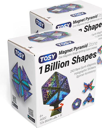 TOSY Magnet Pyramid Stone - 1 Cube Transforms into 1 Billion Shapes, 14 pcs (12 Puzzle pcs and 2 Spinners), 243 Magnets, Christmas Stocking Stuffers Gift for Kids, Creative Puzzle STEM Toy, 2-Pack