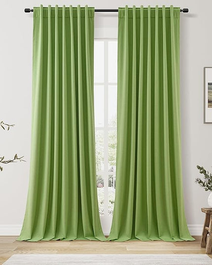 Guken 100% Blackout Curtains 108 Inch Length 2 Panels Set for Living Room Bedroom Back Tab Thermal Insulated Black Out Linen Drapes Room Darkening Lime Green,52x108