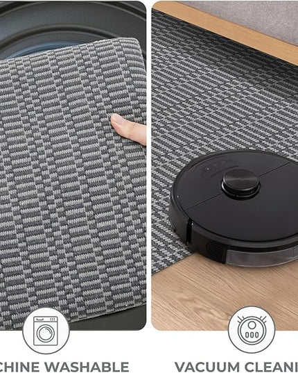KOZYFLY Washable Runner Rug 2x5 Ft Runners for Hallways Throw Rug with Rubber Backing, Braided Cotton Entryway Runner Indoor, Carpet Runners for Hallway Kitchen Entryway Bedroom, Grey/Charcoal Grey