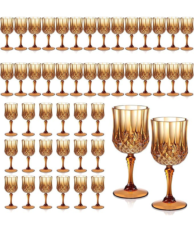 XUWAIDSGN 7oz Plastic Vintage Wine Glasses Drinking Glasses Unbreakable Wedding Glassware Crystal Water Goblets Reusable Drinkware Vintage Champagne Flutes (48, Brown)